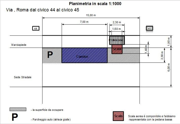 Esempio di disegno con le misure per il permesso suolo pubblico Roma trasloco
