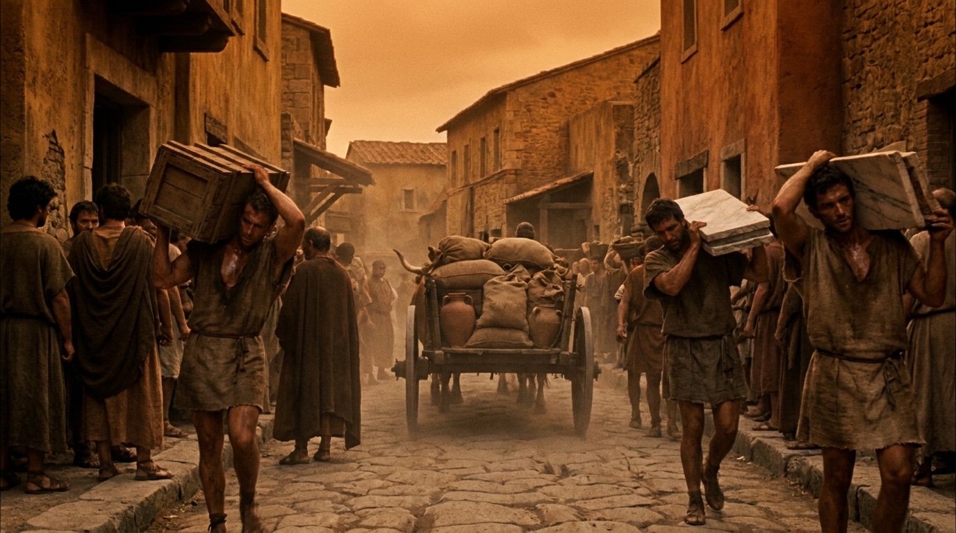 facchini con carro nell'antica Roma