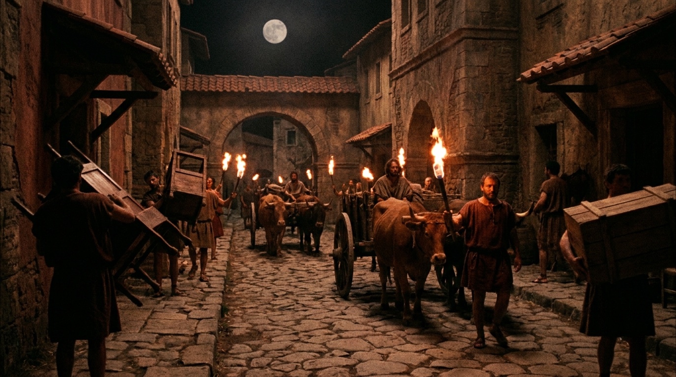 Roma di notte la legge di Cesare sui traslochi