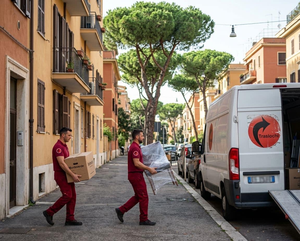Traslochi Monteverde Roma — furgone Freccia SRL in una via del quartiere Monteverde