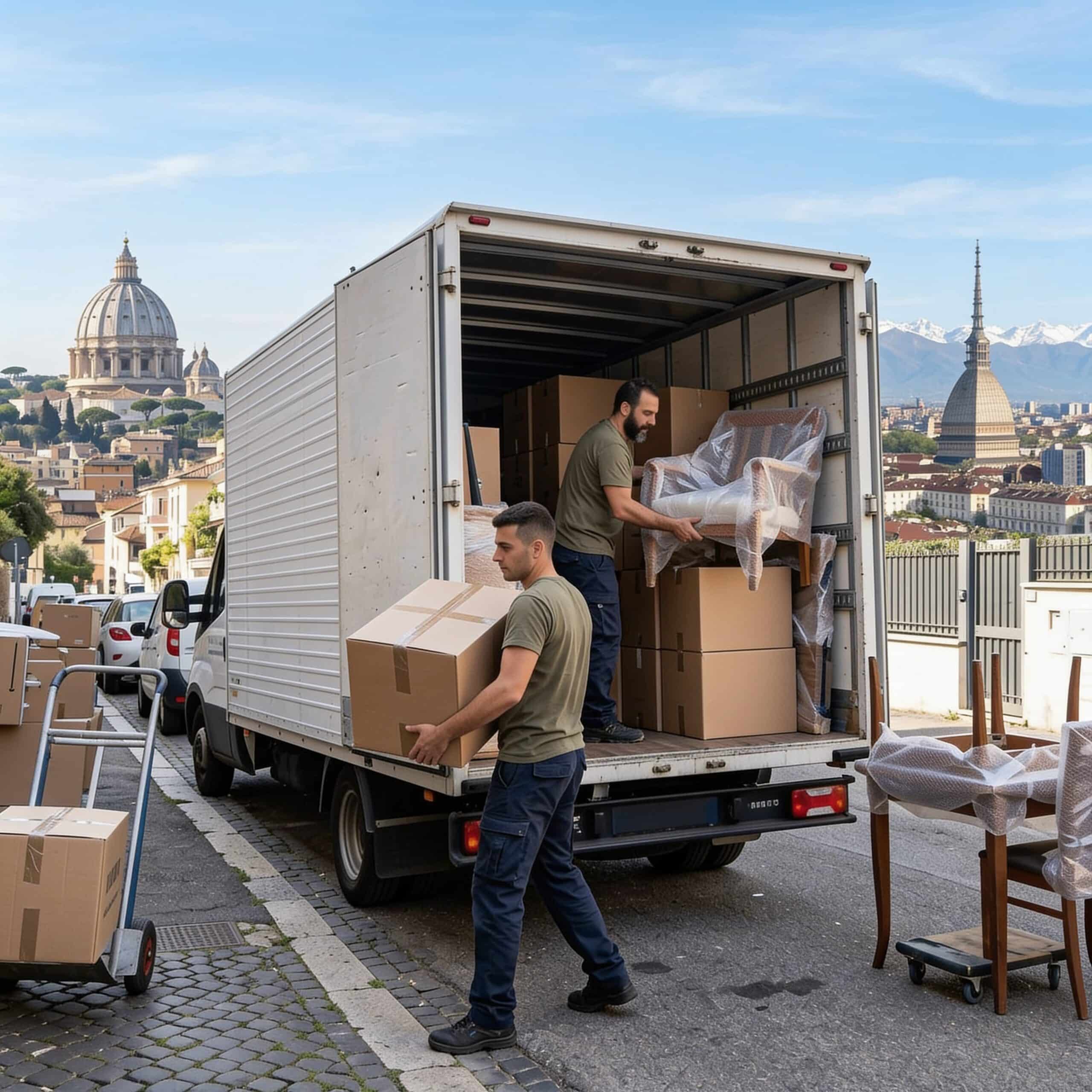 Traslochi Roma Torino — furgone bianco Freccia SRL